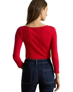 Lauren Ralph Lauren Petite Rib-Knit Cotton-Blend Boatneck Tee Women's