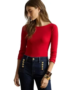 Lauren Ralph Lauren Petite Rib-Knit Cotton-Blend Boatneck Tee Women's