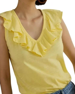 Lauren Ralph Lauren Petite Ruffle-Trim Slub Jersey Sleeveless Top Women's