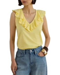 Lauren Ralph Lauren Petite Ruffle-Trim Slub Jersey Sleeveless Top Women's