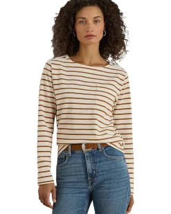 Lauren Ralph Lauren Petite Striped Jersey Snap-Trim Boatneck Top Women's