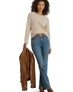 Lauren Ralph Lauren Petite Striped Jersey Snap-Trim Boatneck Top Women's