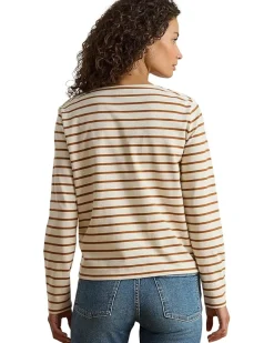 Lauren Ralph Lauren Petite Striped Jersey Snap-Trim Boatneck Top Women's