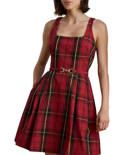 Lauren Ralph Lauren Plaid Belted Taffeta Cocktail Dress Women's