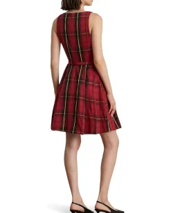 Lauren Ralph Lauren Plaid Belted Taffeta Cocktail Dress Women's