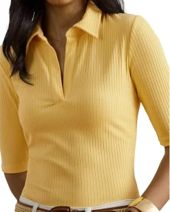 Lauren Ralph Lauren Rib-Knit Elbow-Sleeve Polo Tee Women's