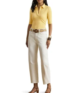 Lauren Ralph Lauren Rib-Knit Elbow-Sleeve Polo Tee Women's