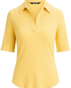 Lauren Ralph Lauren Rib-Knit Elbow-Sleeve Polo Tee Women's