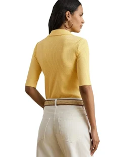 Lauren Ralph Lauren Rib-Knit Elbow-Sleeve Polo Tee Women's