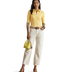 Lauren Ralph Lauren Rib-Knit Elbow-Sleeve Polo Tee Women's