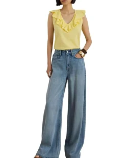 Lauren Ralph Lauren Ruffle-trim Slub Jersey Sleeveless Top Women's
