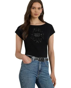Lauren Ralph Lauren Sequined-Crest Cotton Jersey Tee Women's