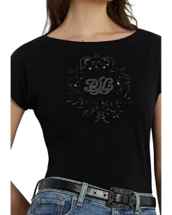 Lauren Ralph Lauren Sequined-Crest Cotton Jersey Tee Women's