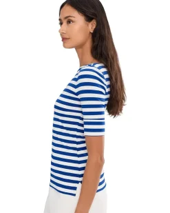 Lauren Ralph Lauren Striped Stretch Cotton Boatneck Tee Women's