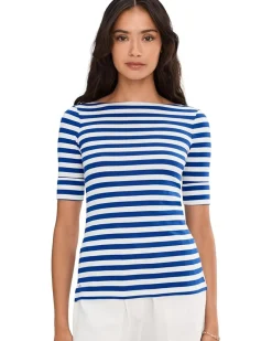 Lauren Ralph Lauren Striped Stretch Cotton Boatneck Tee Women's