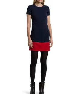 Lauren Ralph Lauren Two-Tone Button-Trim Crepe Shift Dress Women's
