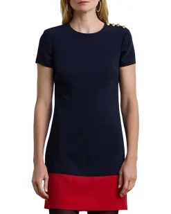 Lauren Ralph Lauren Two-Tone Button-Trim Crepe Shift Dress Women's
