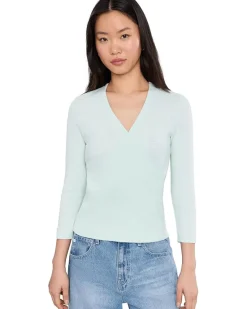 Lilla P Ribbed Slub 3/4 Sleeve Surplice Women's