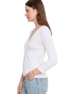 Lilla P Ribbed Slub 3/4 Sleeve Surplice Women's