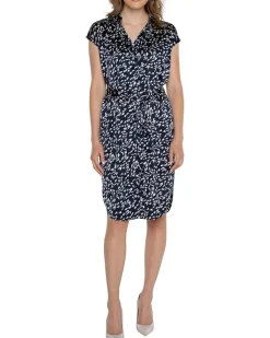 Liverpool Los Angeles Dolman Sleeve Button Front Dress Stretch Satin Women's