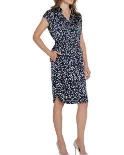 Liverpool Los Angeles Dolman Sleeve Button Front Dress Stretch Satin Women's