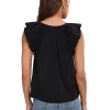 Liverpool Los Angeles Flutter Sleeve Knit To Woven Top With Ties Women's