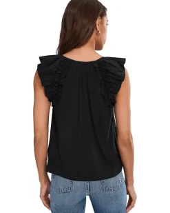 Liverpool Los Angeles Flutter Sleeve Knit To Woven Top With Ties Women's