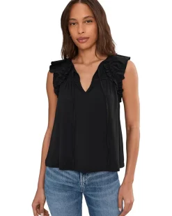 Liverpool Los Angeles Flutter Sleeve Knit To Woven Top With Ties Women's