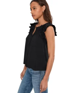 Liverpool Los Angeles Flutter Sleeve Knit To Woven Top With Ties Women's