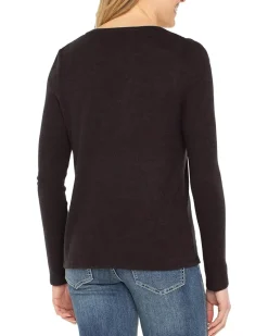 Liverpool Los Angeles Long Sleeve V-Neck Knit Top W/ Shirring Women's