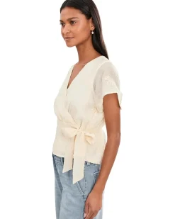 Liverpool Los Angeles Petite Short Sleeve Wrap Front Woven Top with Tie Women's