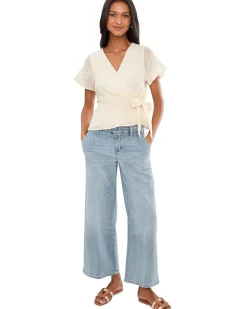 Liverpool Los Angeles Petite Short Sleeve Wrap Front Woven Top with Tie Women's