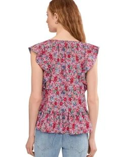 Liverpool Los Angeles Petite Flutter Sleeve Peplum Woven Top with Ties Women's