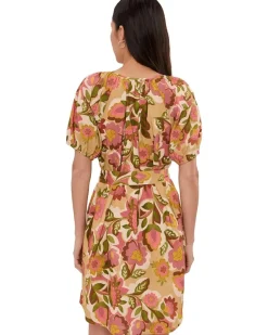 Liverpool Los Angeles Petite Short Sleeve Shirred Button Front Woven Dress Women's