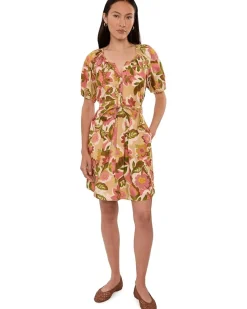 Liverpool Los Angeles Petite Short Sleeve Shirred Button Front Woven Dress Women's