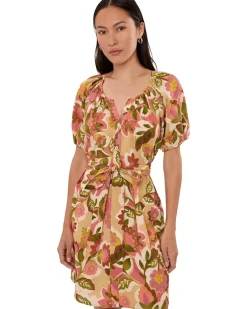 Liverpool Los Angeles Petite Short Sleeve Shirred Button Front Woven Dress Women's