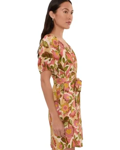 Liverpool Los Angeles Petite Short Sleeve Shirred Button Front Woven Dress Women's