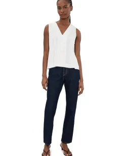 Liverpool Los Angeles Petite Sleeveless V-Neck Woven-To-Knit Top Women's