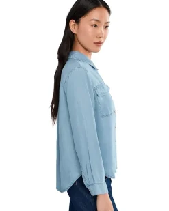 Liverpool Los Angeles Petite Long Sleeve Denim Shirt With Pockets Women's