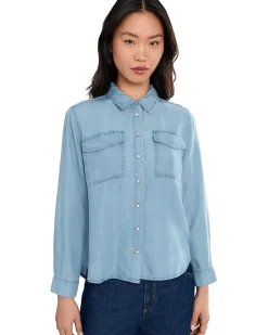 Liverpool Los Angeles Petite Long Sleeve Denim Shirt With Pockets Women's
