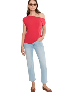Liverpool Los Angeles Short Sleeve Asymetric Off-Shoulder Knit Top Women's