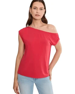 Liverpool Los Angeles Short Sleeve Asymetric Off-Shoulder Knit Top Women's