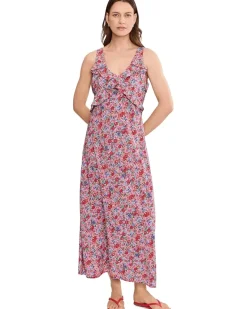 Liverpool Los Angeles Sleeveless Ruffle Front Woven Maxi Dress Women's
