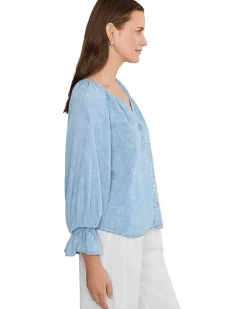 Liverpool Los Angeles 3/4 Sleeve Button Front Shirred Woven Top Women's