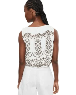 Madewell Embroidered Sleeveless Bubble Top in Poplin Women's