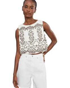 Madewell Embroidered Sleeveless Bubble Top in Poplin Women's