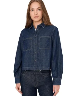 Madewell Long Sleeve Sculptural Sleeve Top In Rinse Wash Women's