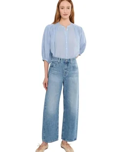 Madewell Shirred Crewneck Button-Up Top Women's