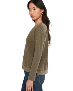 Mod-o-doc Long Sleeve Open V-neck Waffle Top Women's