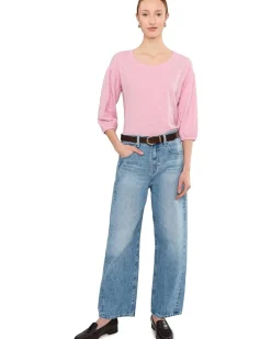 Mod-o-doc 3/4 Shirred Sleeve Open Crew Neck Tee Women's